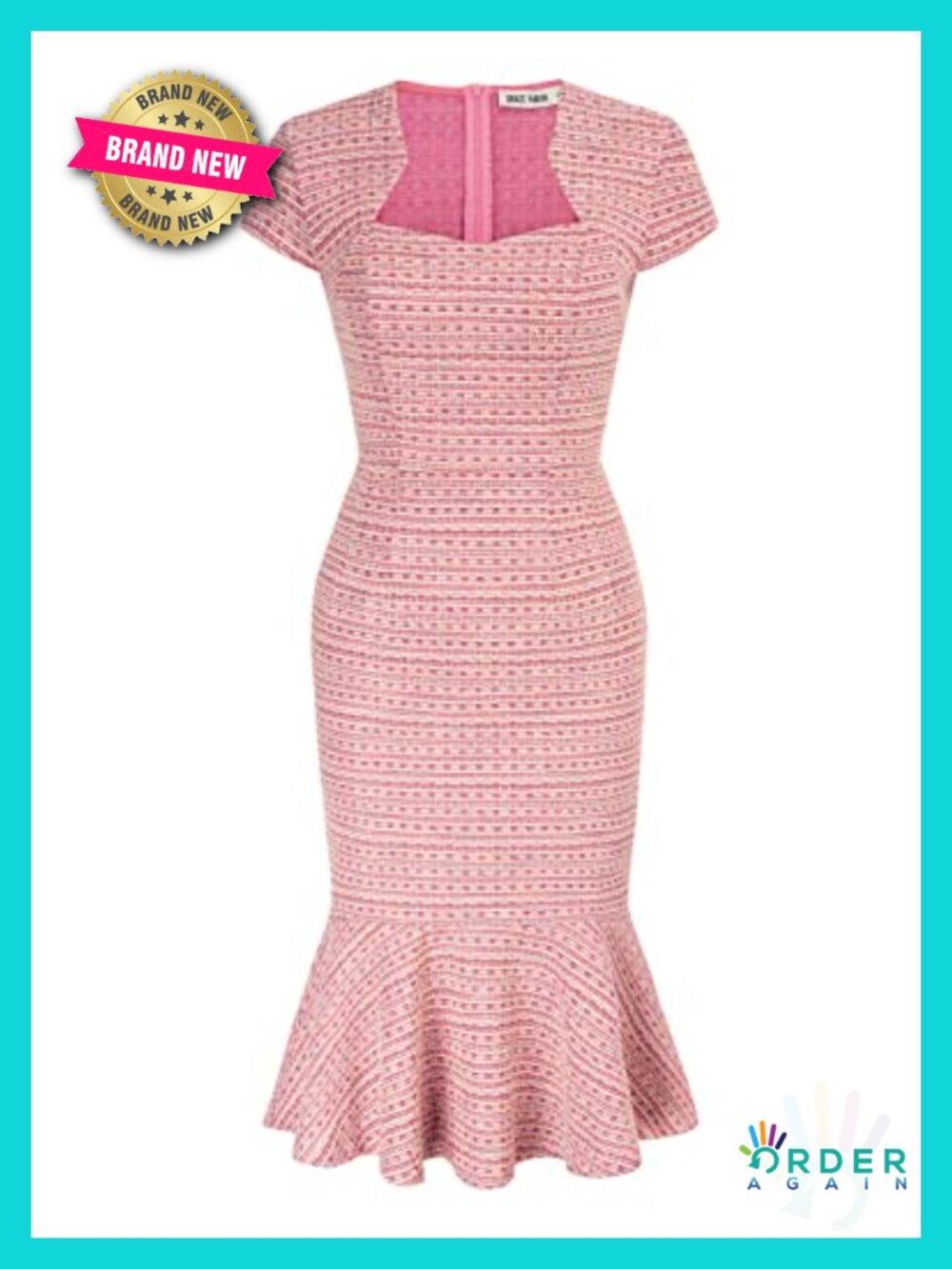 Womens Cocktail Dress Fishtail Tweed Bodycon Pencil Knee-Length Cap Sleeve